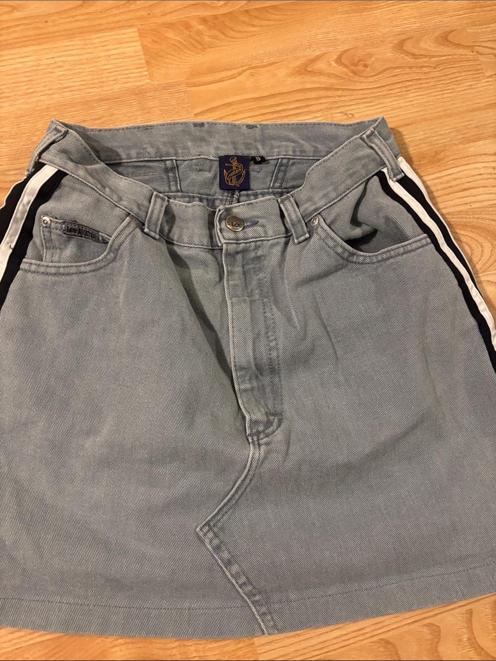 Beyond Retro Reworked Riveted Lee Denim Mini Skirt Sporty Stripe Y2K 90s
